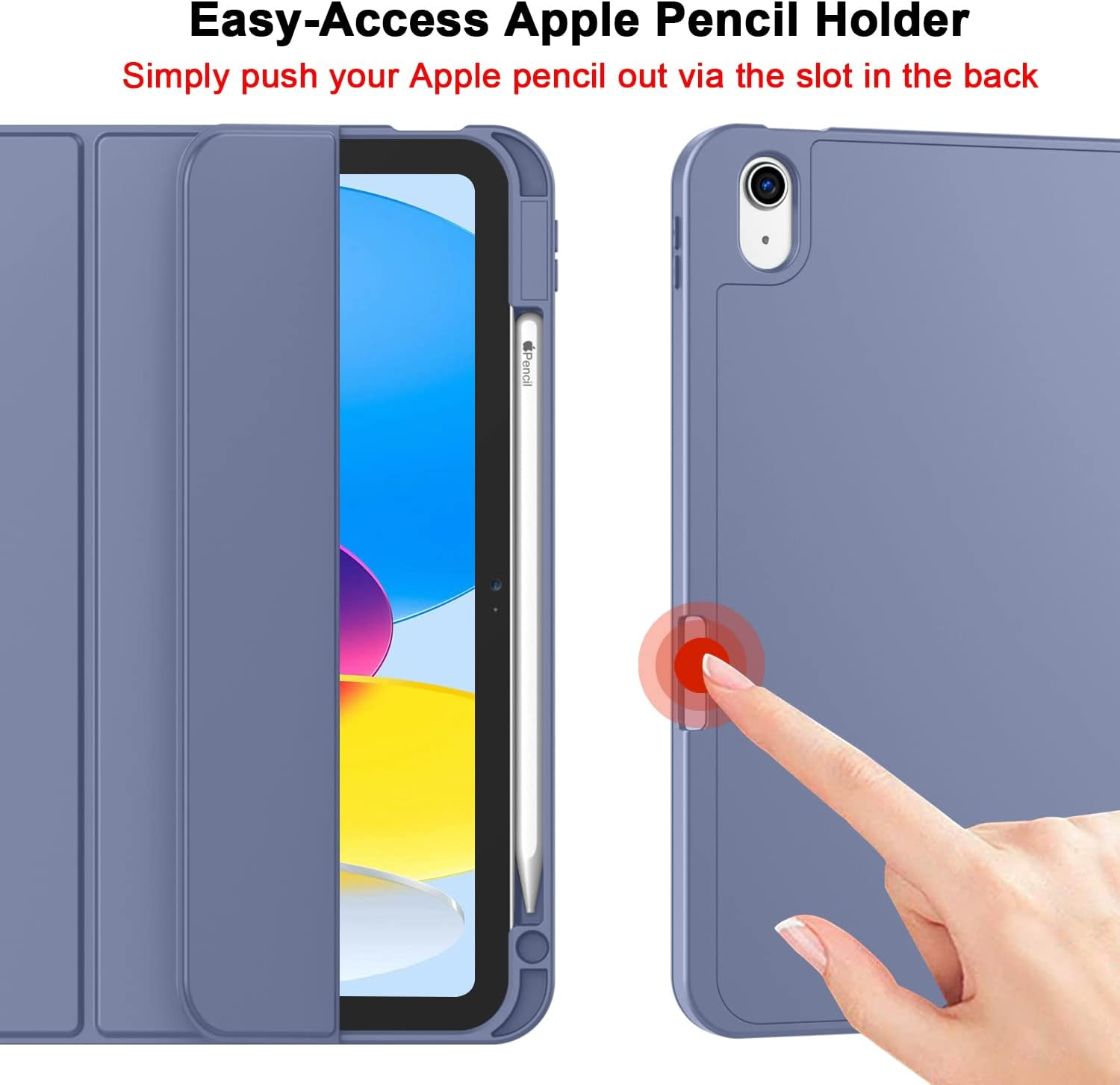Ein blaues Tablet mit Hülle und einem Apple Pencil, der herausgedrückt wird.