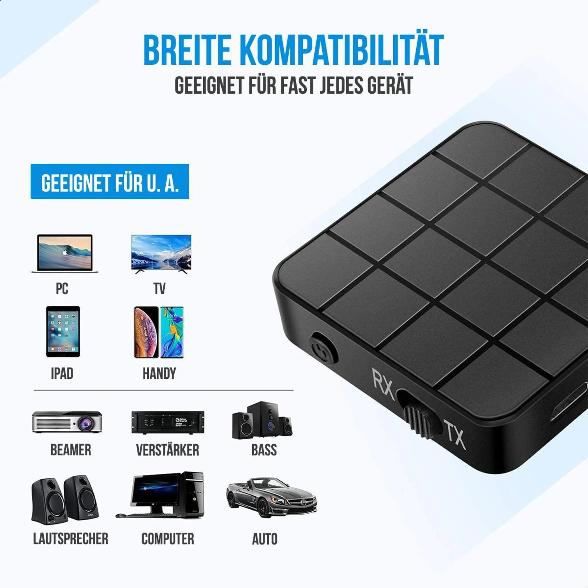 Breite Kompatibilität: PC, TV, iPad, Handy, Beamer, Verstärker, Bass, Lautsprecher, Computer, Auto.