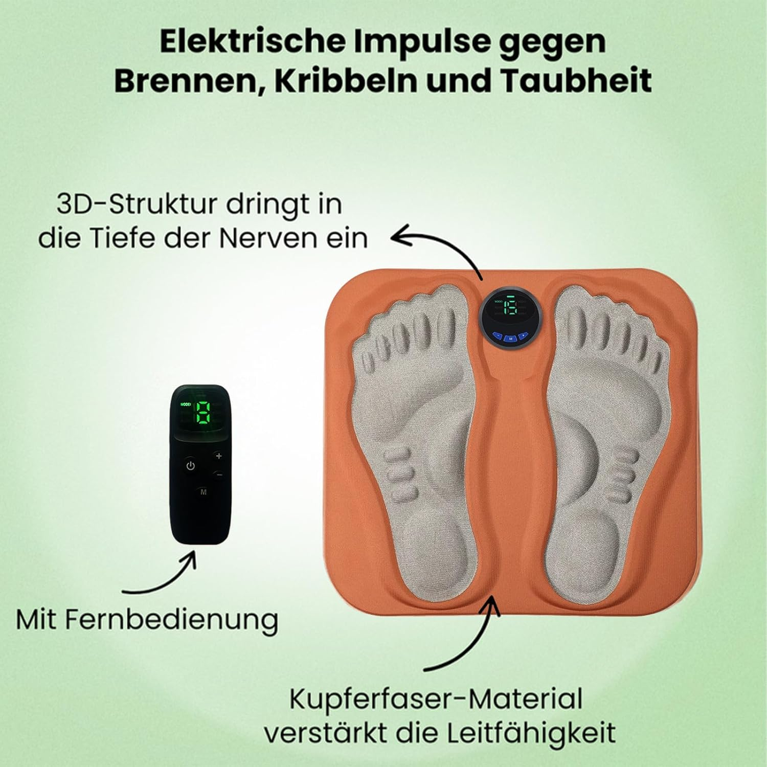 Fußmassagegerät mit Fernbedienung, 3D-Struktur, elektrische Impulse.