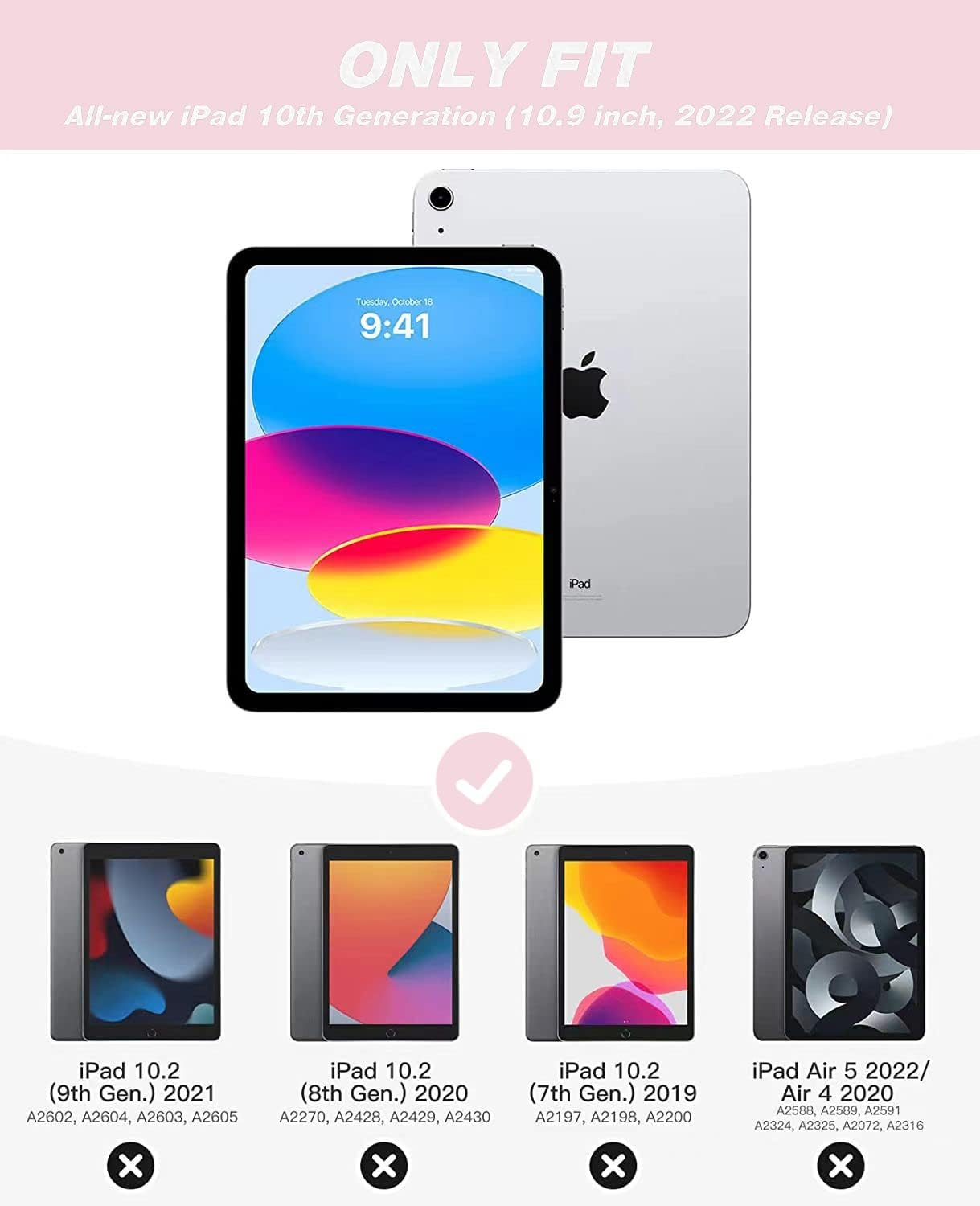 Silbernes iPad 10. Gen. mit farbiger Anzeige und vier weiteren iPads darunter.