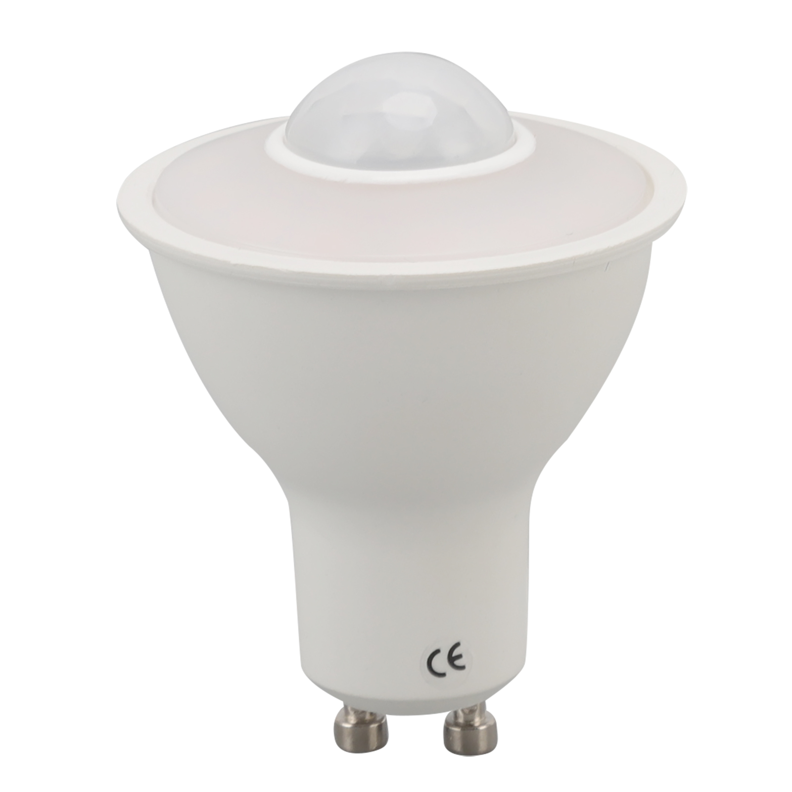 Weiße LED-Lampe mit Bewegungssensor und CE-Kennzeichnung.