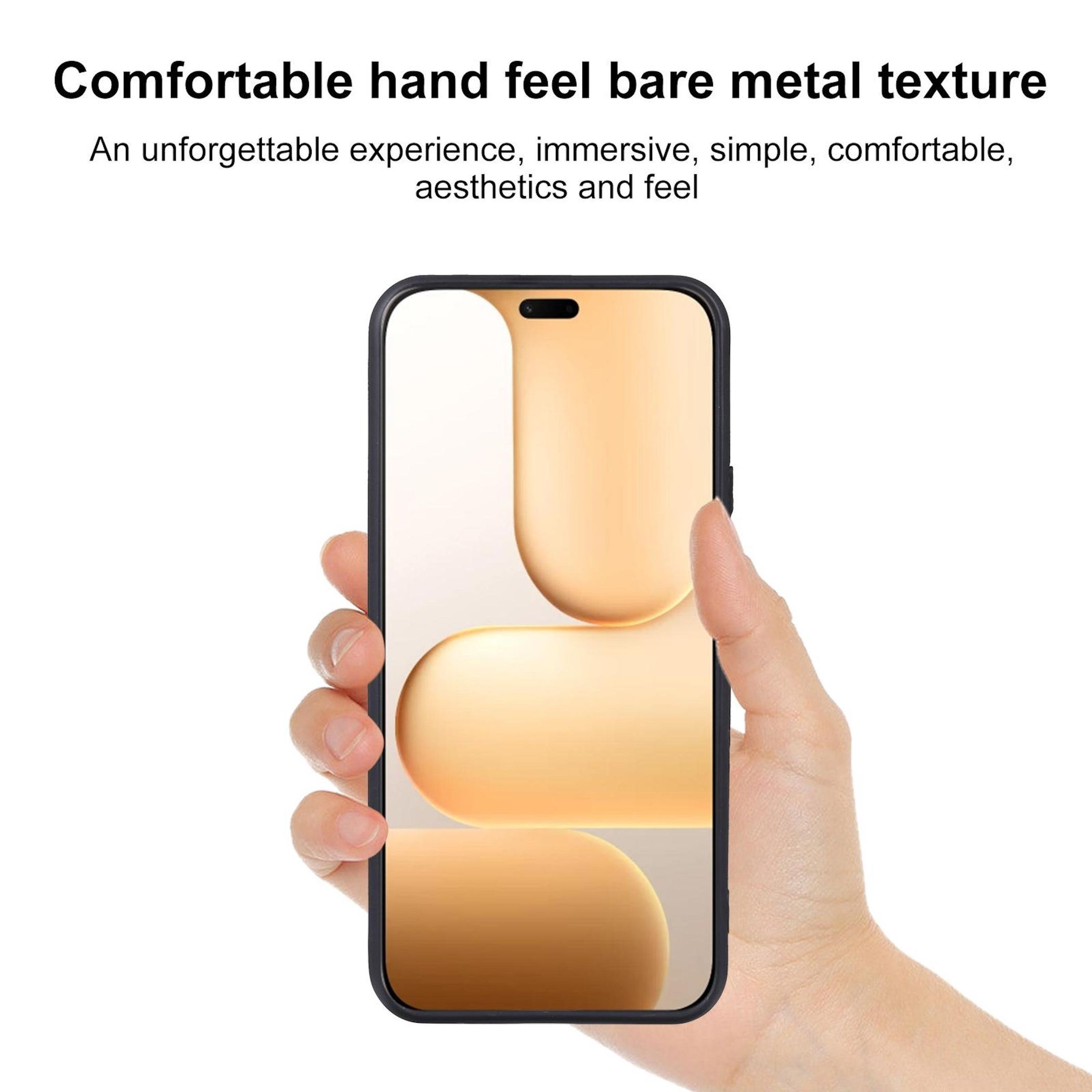 Eine Hand hält ein Smartphone mit einem abstrakten, goldenen Muster auf dem Bildschirm.