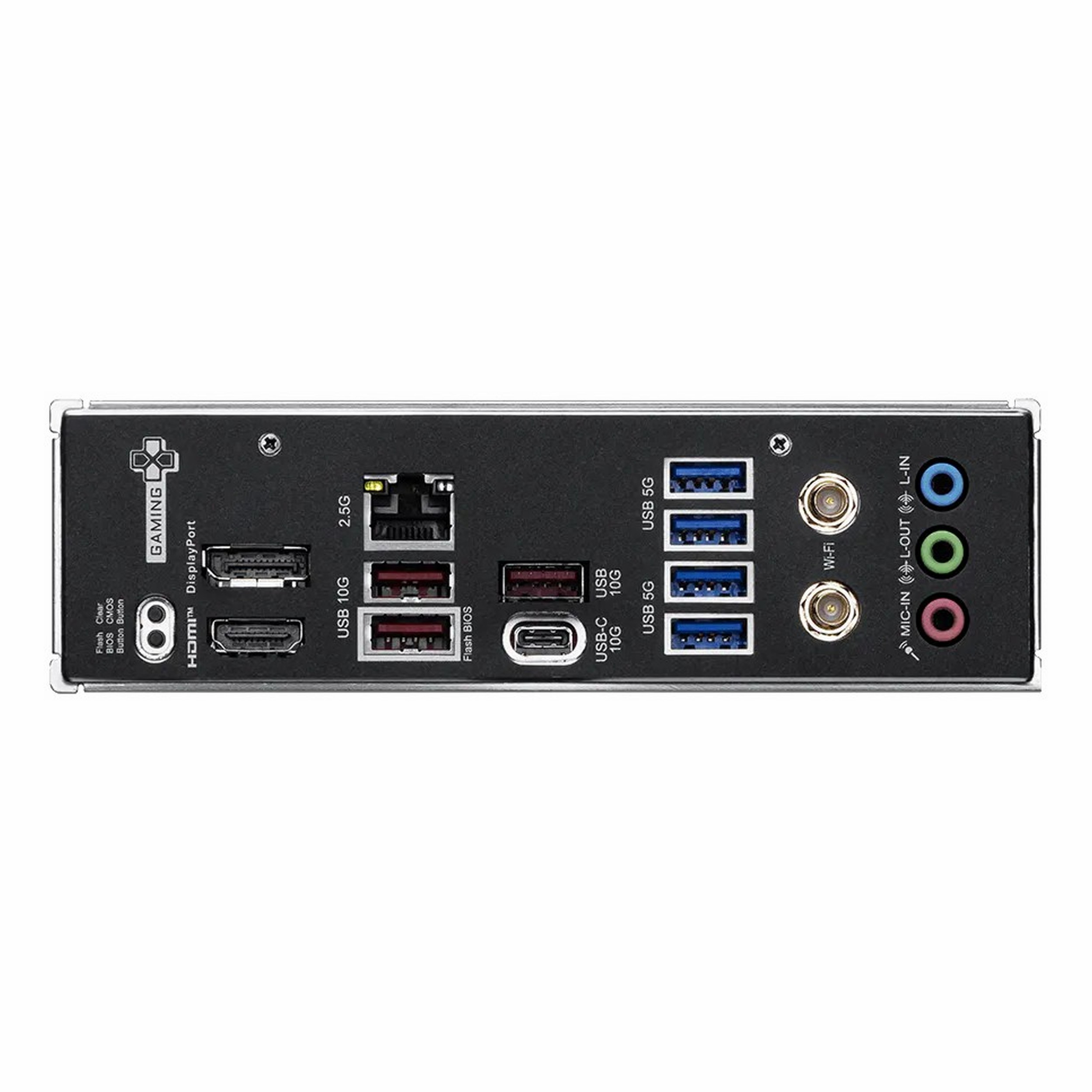 USB, HDMI, DisplayPort ve ses bağlantı noktalarını gösteren anakartın arkası.