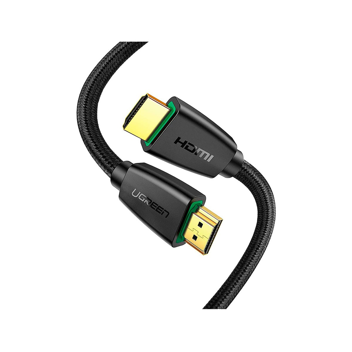 UGREEN logolu, altın uçlu siyah HDMI kablosu.