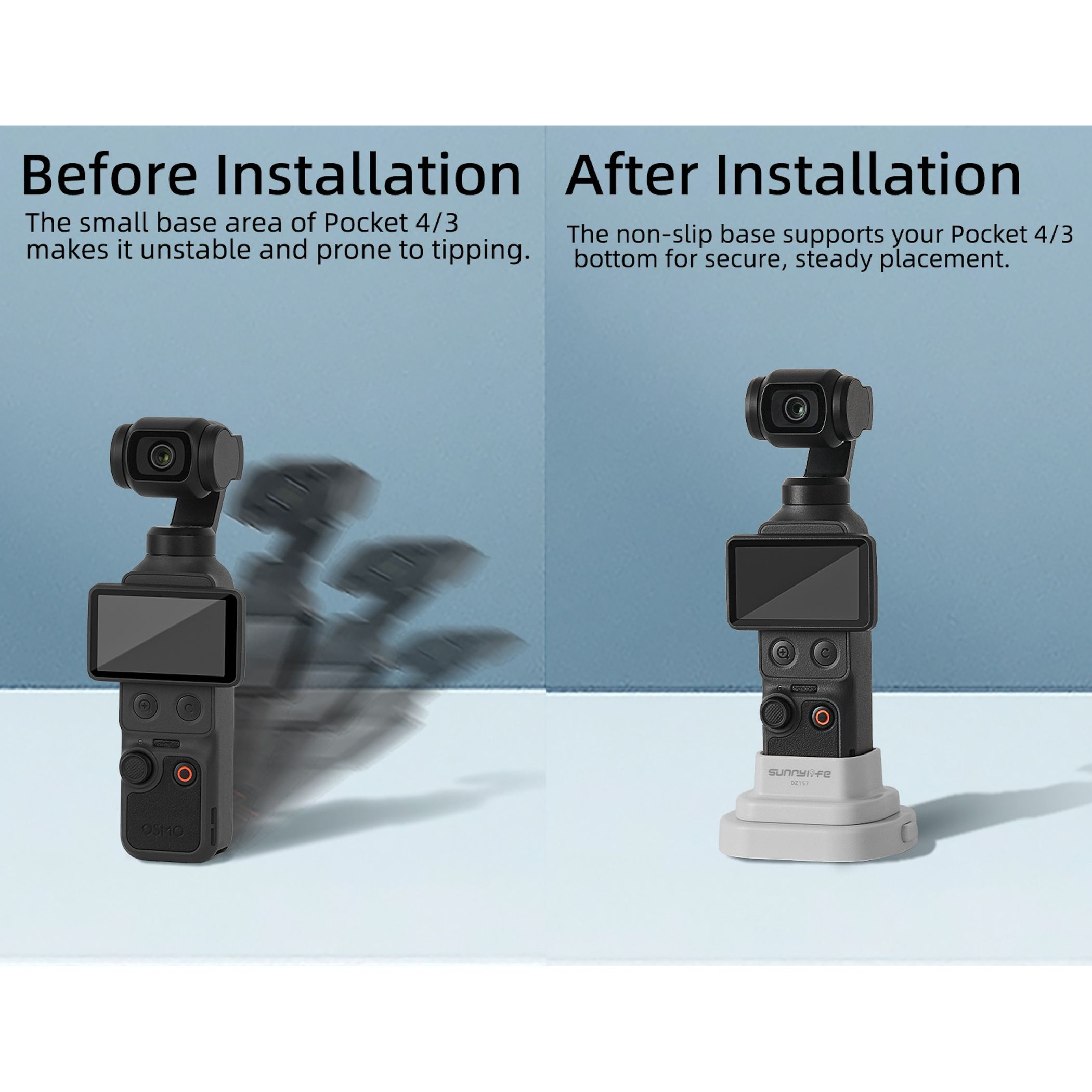 Ein Gimbal vor und nach der Montage auf einem Ständer.