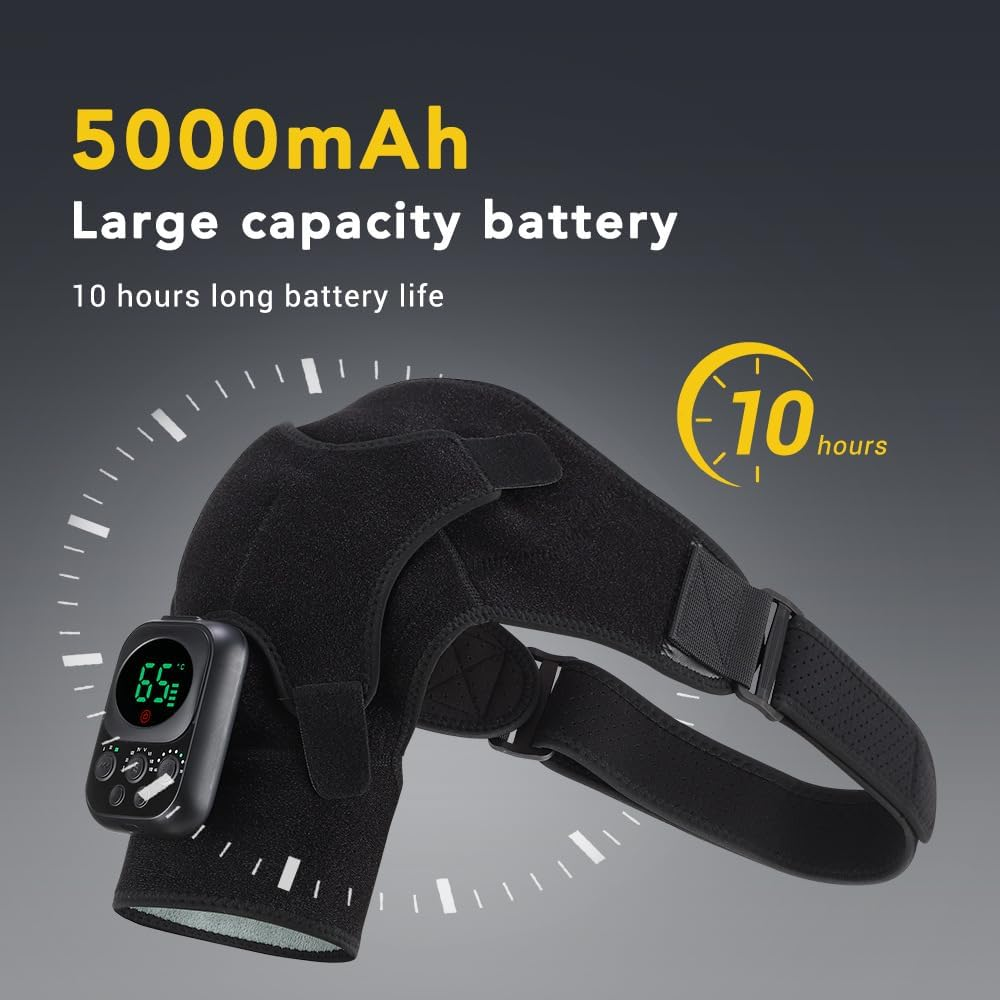 Schwarze Schulterstütze mit digitalem Display, 5000mAh Akku, 10 Std. Laufzeit.