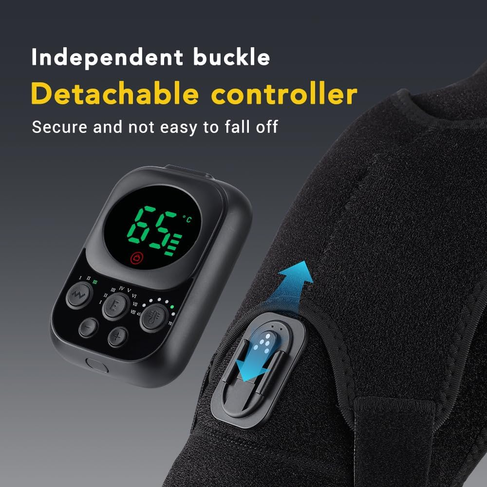 Schwarzer Controller mit grünem Display zeigt 65°C, verbunden mit einer Bandage.
