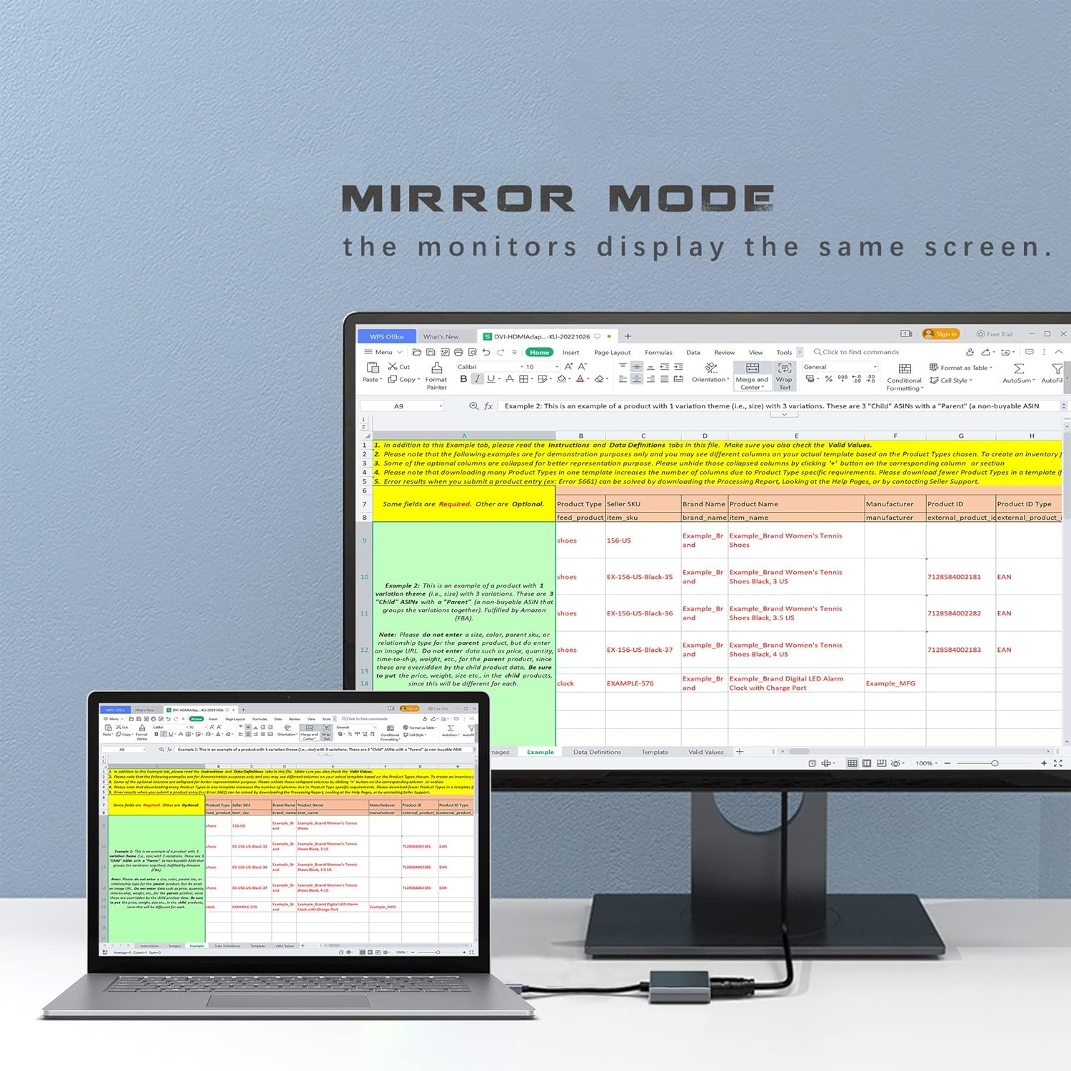 Zwei Monitore zeigen denselben Bildschirm mit einer Tabellenkalkulation.
