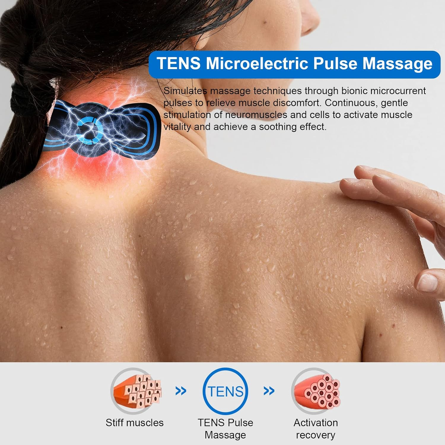 Nackenmassagegerät mit elektrischen Impulsen, das Muskeln entspannt und die Regeneration fördert.