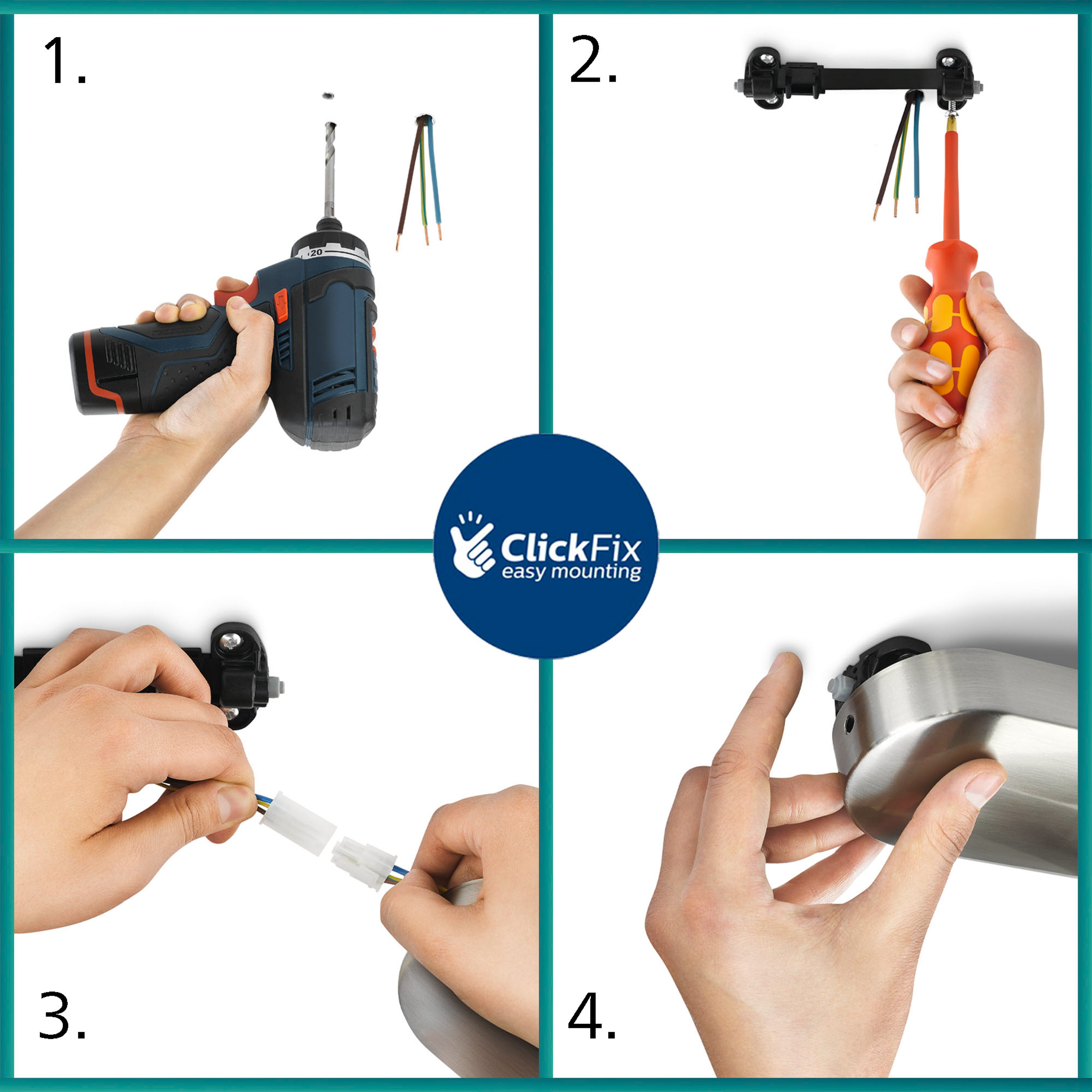 Schritt 1: Bohren. Schritt 2: Schrauben. Schritt 3: Kabel verbinden. Schritt 4: Montieren.