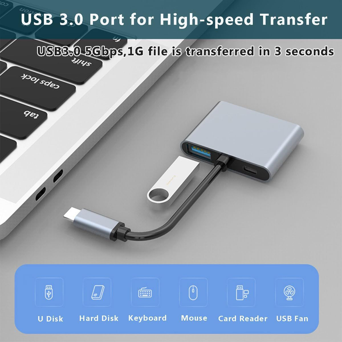 USB-Hub mit Laptop, USB-Stick und Kabel