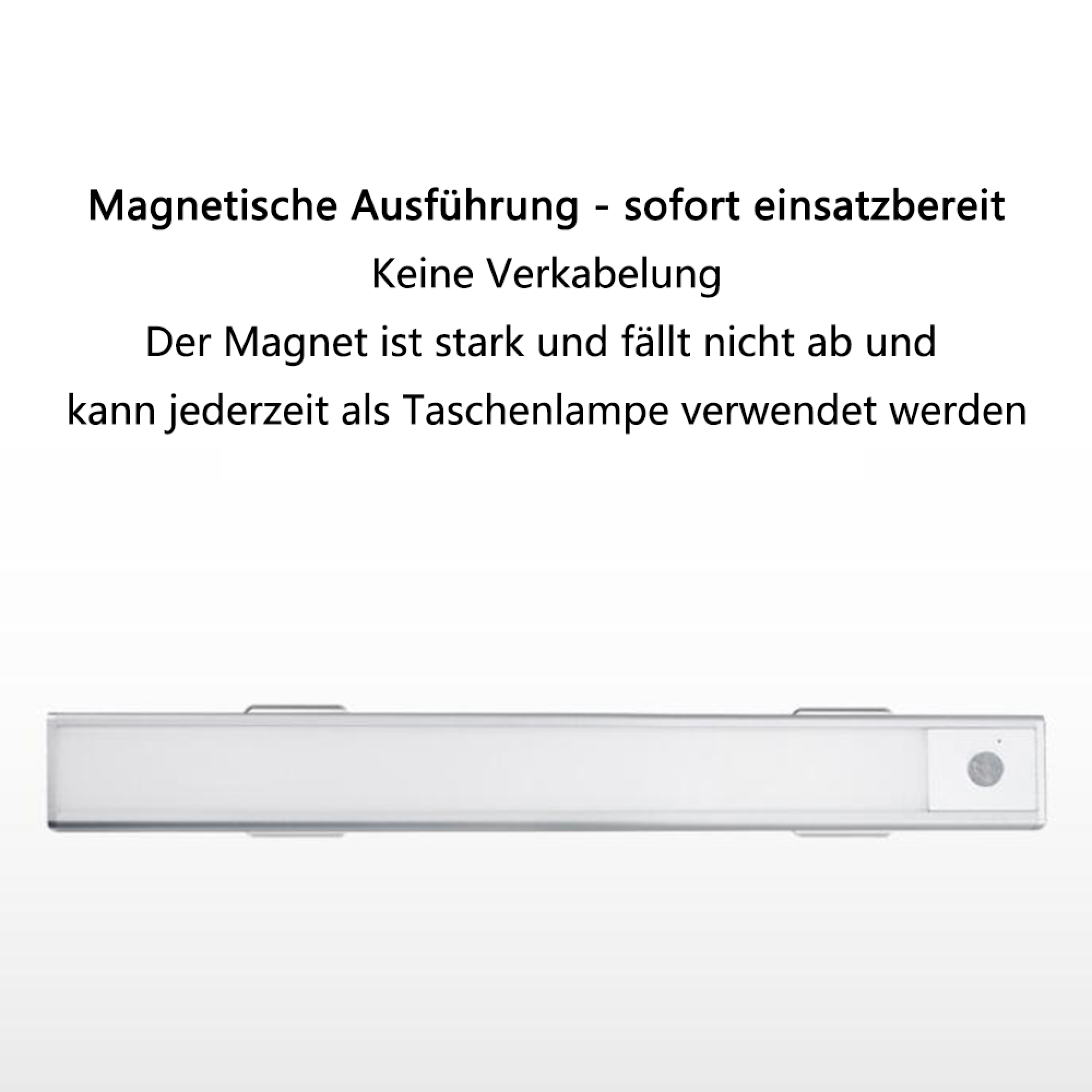 Ein silbernes, magnetisches LED-Licht mit Bewegungssensor.