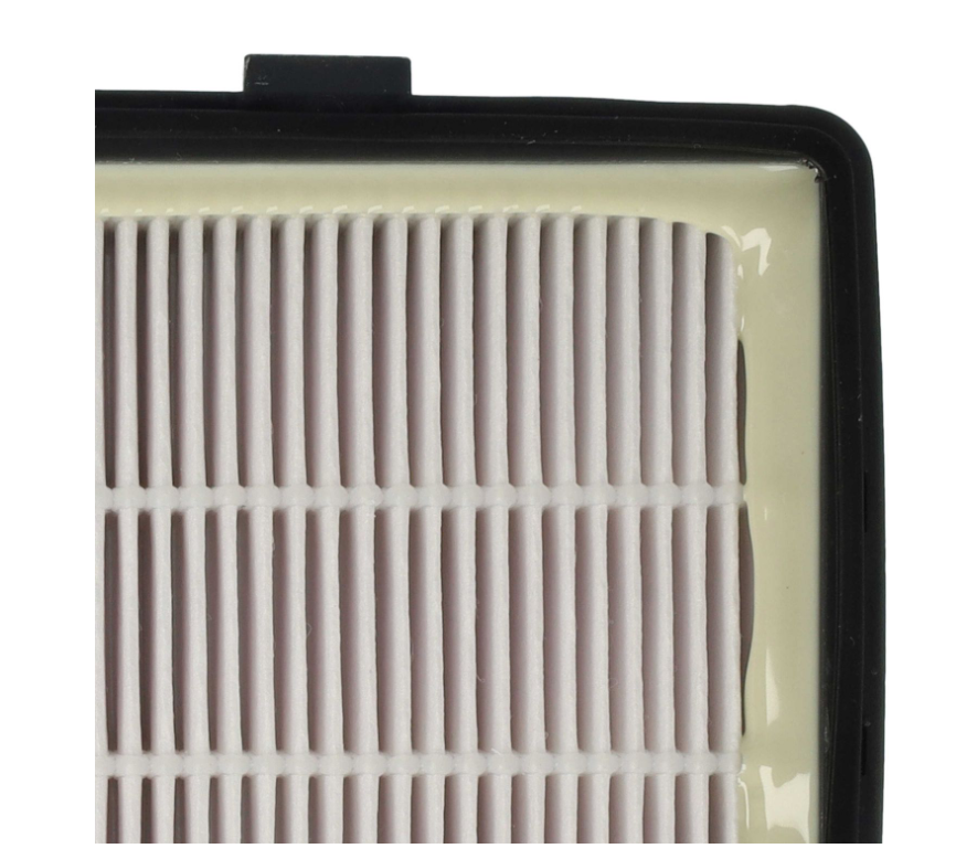 Un filtro bianco con pieghe verticali e cornice nera.