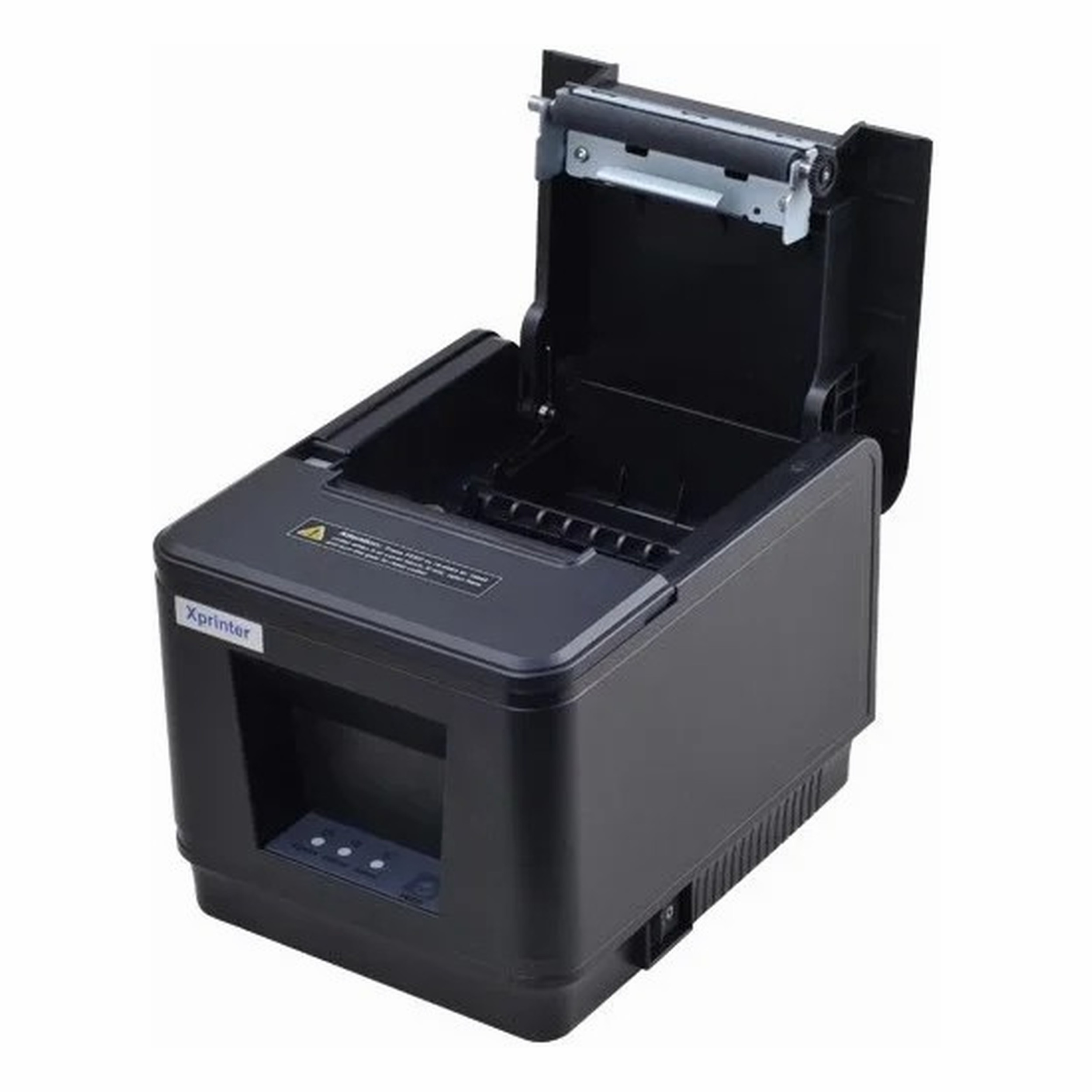 Kağıt rulo mekanizmasını gösteren, üstü açık siyah bir Xprinter fiş yazıcısı.