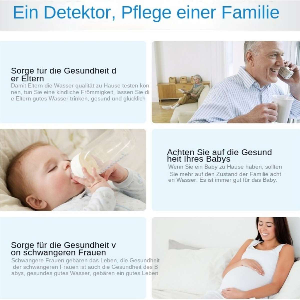 Ein Mann telefoniert, eine Frau sitzt auf einem Sofa, ein Baby trinkt aus Flasche, Schwangere.