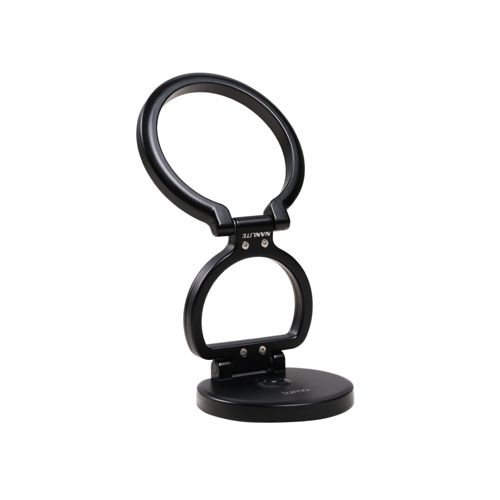 Une lampe de bureau Nanlite noire avec une tête circulaire et une section centrale en C.