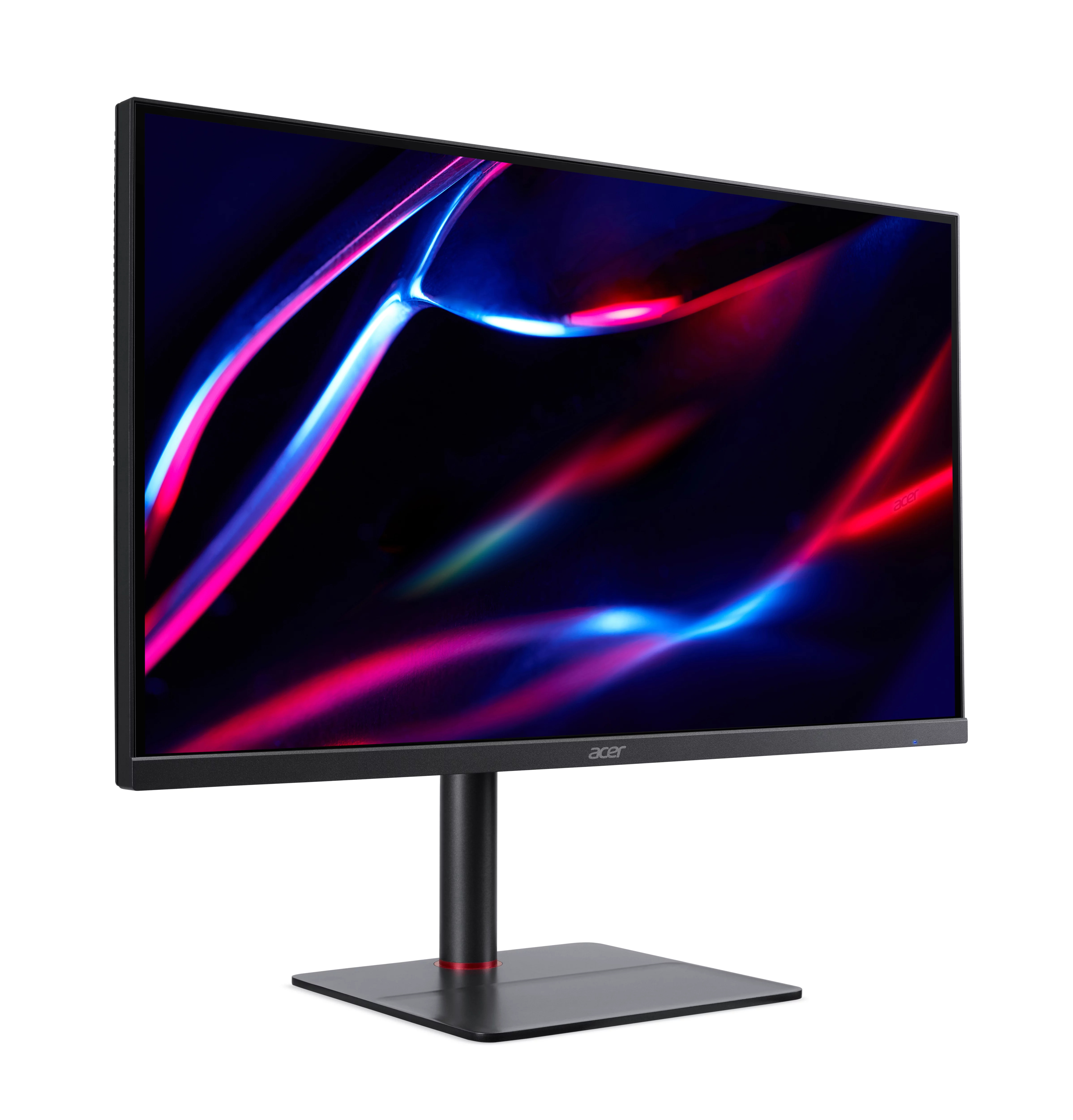 Czarny monitor Acer z kolorowym, abstrakcyjnym tłem.