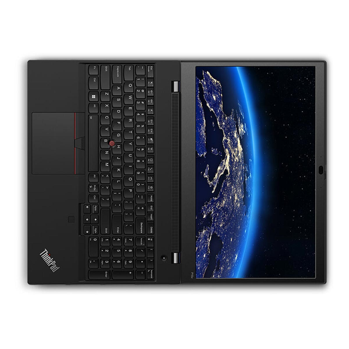 Ein geöffneter schwarzer Laptop mit Tastatur und einem Bildschirm, der die Erde aus dem Weltraum zeigt.