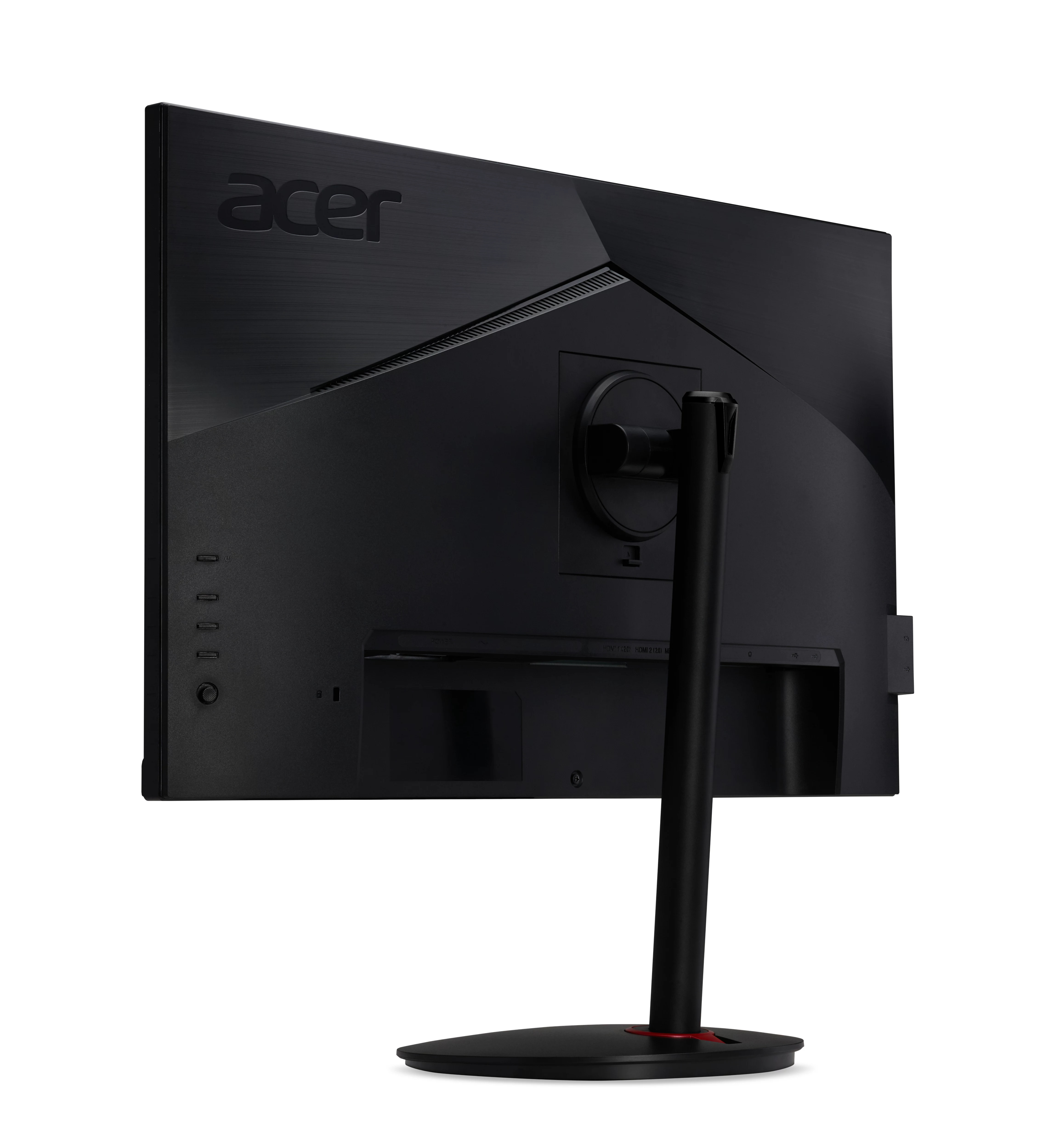 Tył czarnego monitora Acer z portami i podstawką. Zawiera logo Acer.