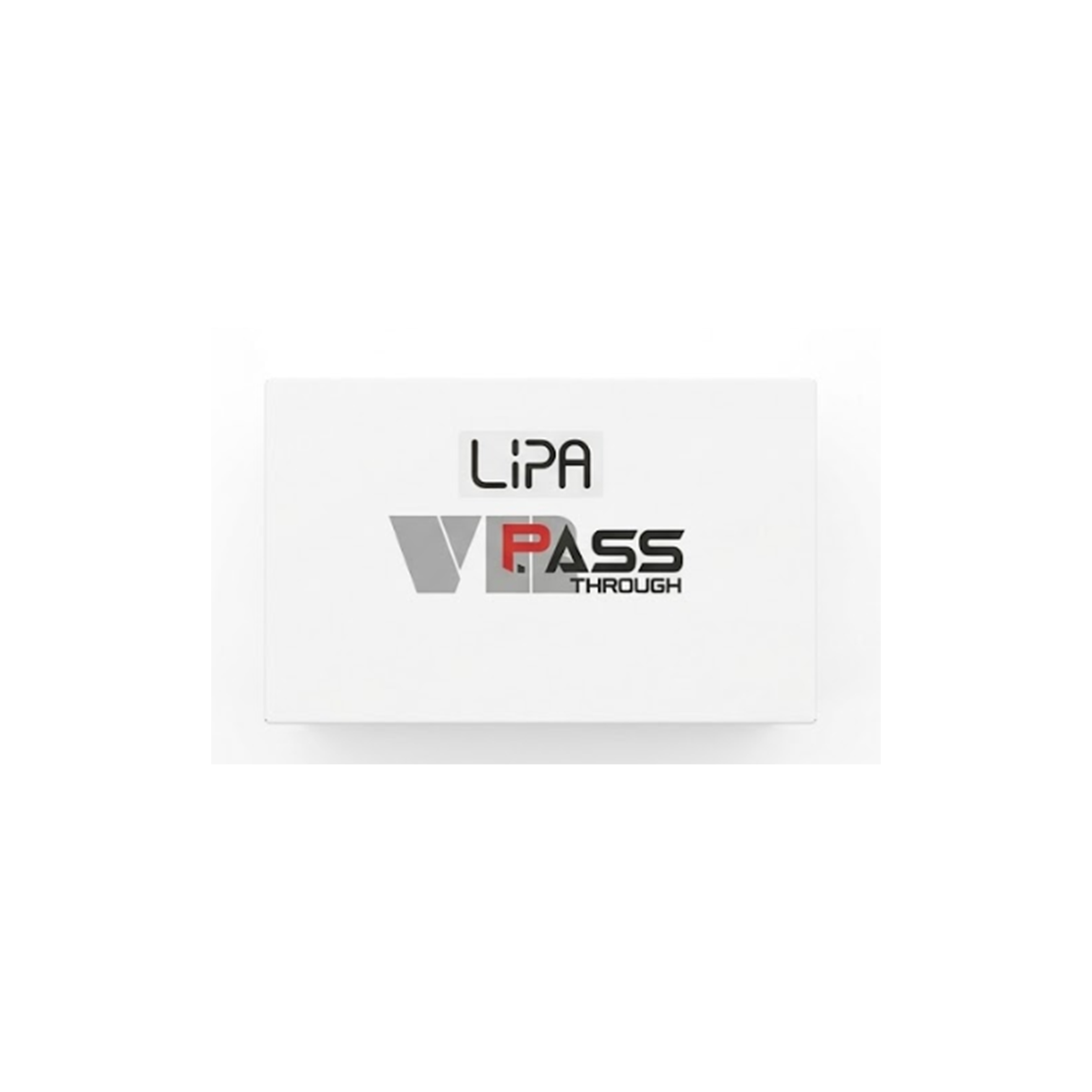 Weiße Box mit schwarzem und rotem Logo "LIPA VPASS THROUGH".
