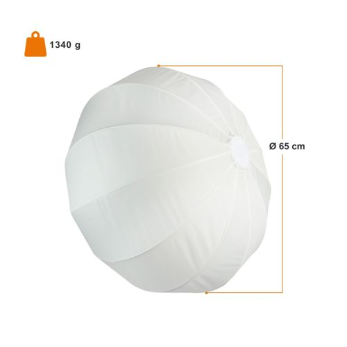 Weiße, runde Softbox mit 65 cm Durchmesser und einem Gewicht von 1340 g.