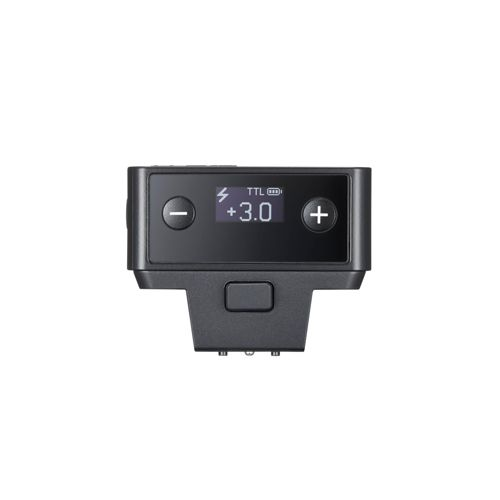 Klein zwart elektronisch apparaat met scherm dat TTL en +3.0 toont.