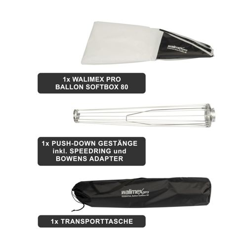Walimex Pro Ballon Softbox 80, Gestänge, Speedring, Bowens Adapter u. Tasche.
