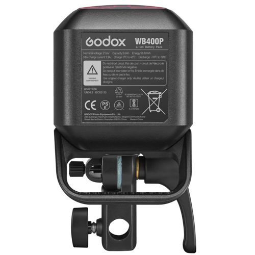 Batterie noire Godox WB400P Li-ion avec support de montage.