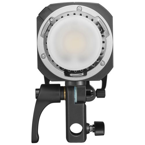 Un flash de studio avec boîtier en aluminium et diffuseur.