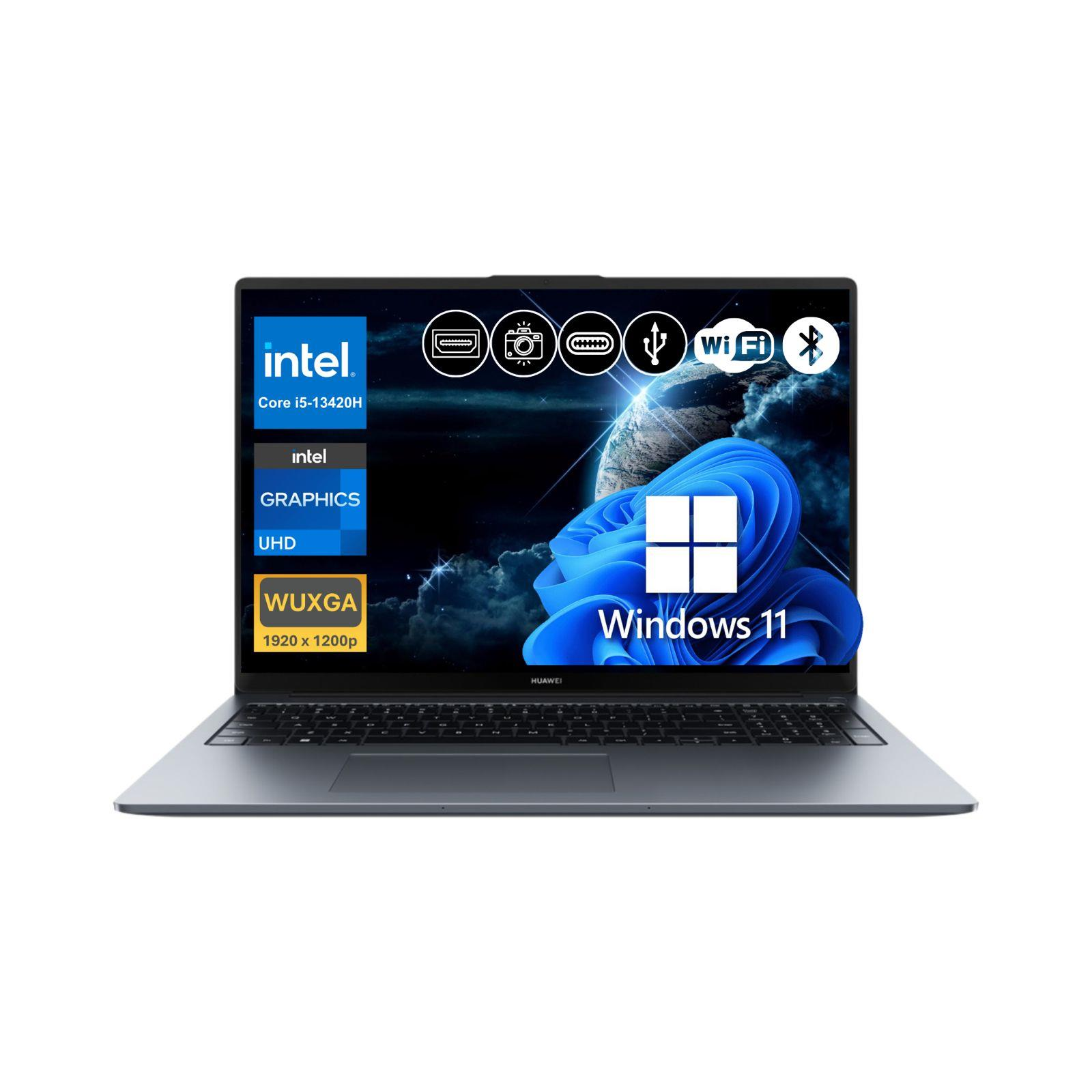 Intel Core i5 işlemcili gri dizüstü bilgisayar, ekranda Windows 11.