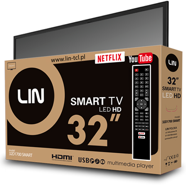 Telewizor Smart TV LED HD 32 cale z pilotem i opakowaniem.