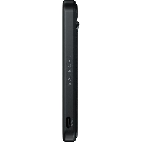 Dispositivo Satechi nero con testo verticale e una porta USB.