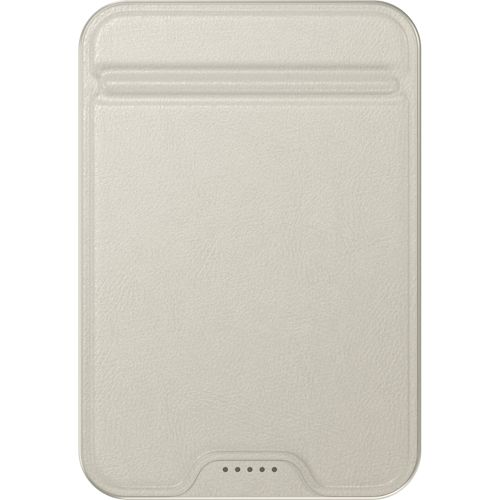 Una funda para tableta de color crema con superficie texturizada y cuatro puntos en el borde inferior.