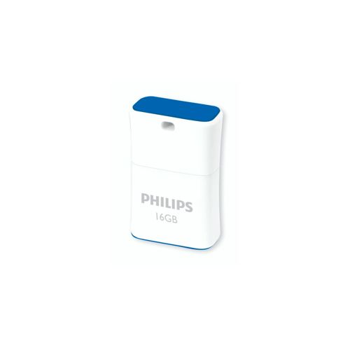 Chiavetta USB Philips bianca da 16GB con cappuccio e anello blu.