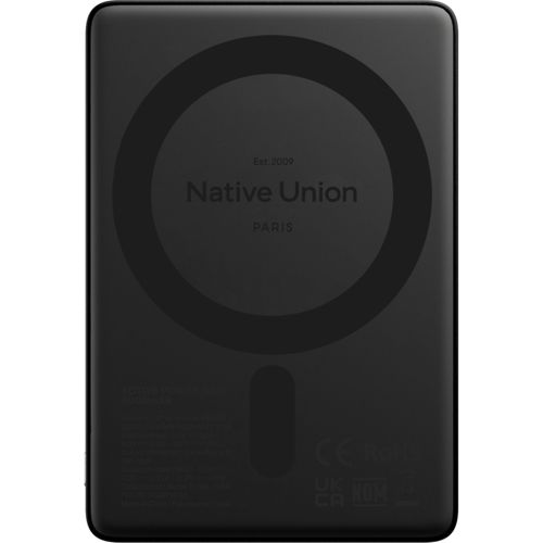 Chargeur noir avec logo Native Union et anneau.