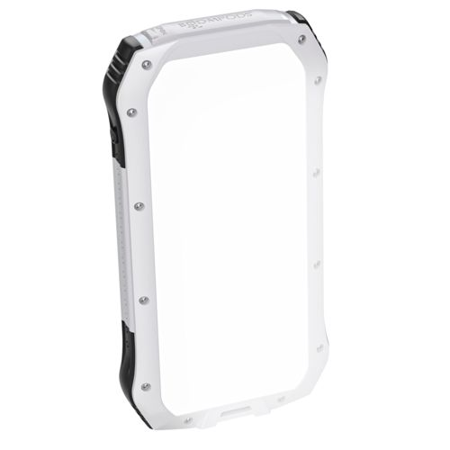 Ein weißer und schwarzer Schutzrahmen für ein Smartphone.