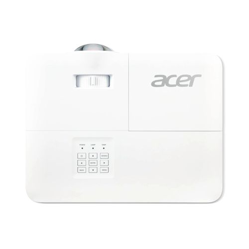 Een witte Acer projector met bedieningspaneel en lens.