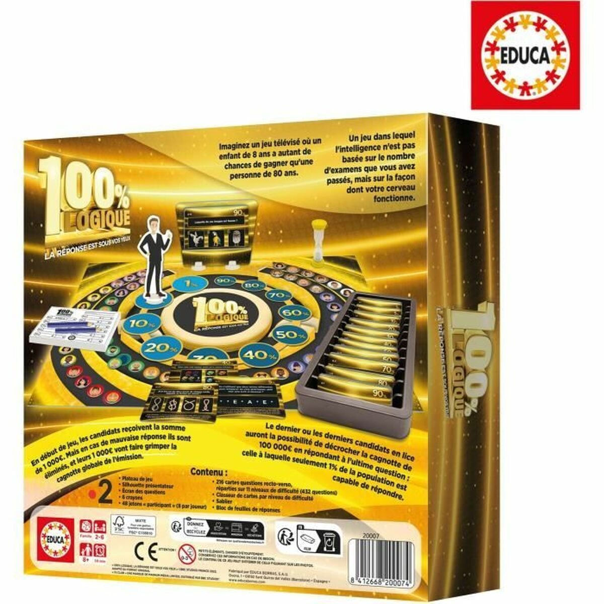 Caja de juego: "100% Logique" con tablero, piezas y cartas.
