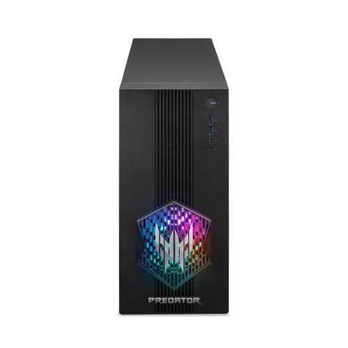 PC gaming nero con logo Predator illuminato e ventole RGB.