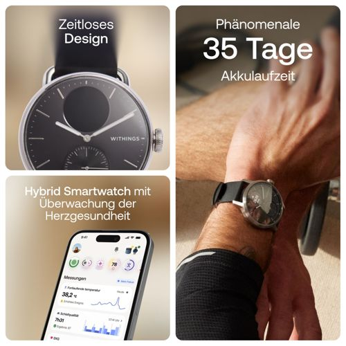 Hybrid-Smartwatch: Zeitloses Design, 35 Tage Akkulaufzeit, Herzgesundheitsüberwachung.