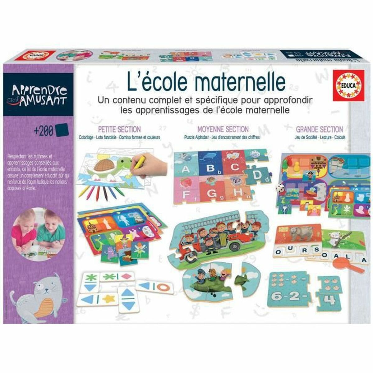 Imagen de juguetes educativos para niños, como puzles, tarjetas y bloques.