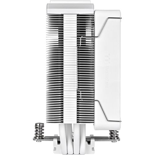Dissipatore CPU bianco con alette in alluminio e molle argentate.
