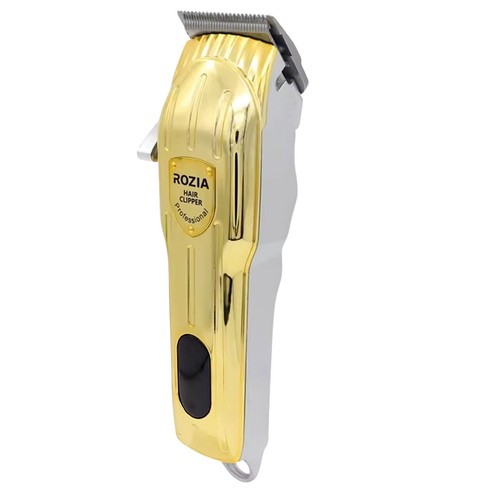 Eine goldene und silberne Haarschneidemaschine mit ROZIA-Logo.