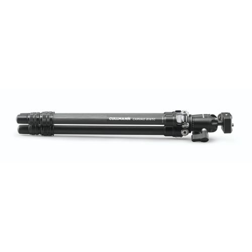 Un treppiede Cullmann Carvao 8107C nero con testa a sfera su sfondo bianco.