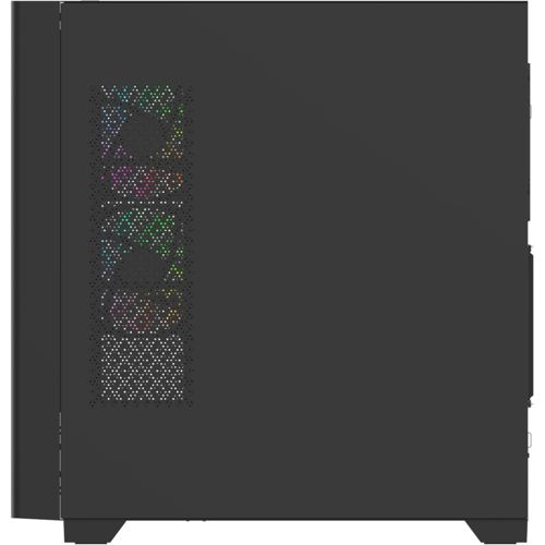 Case del computer nero di lato con area ventilata e luci RGB.