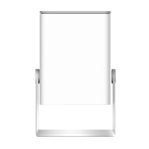 Ein weißes Whiteboard auf einem silbernen Ständer.