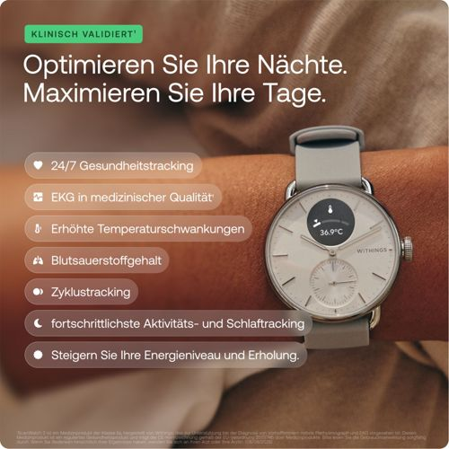 Smartwatch con funzioni salute: tracking 24/7, ECG, temp, SpO2, ciclo.