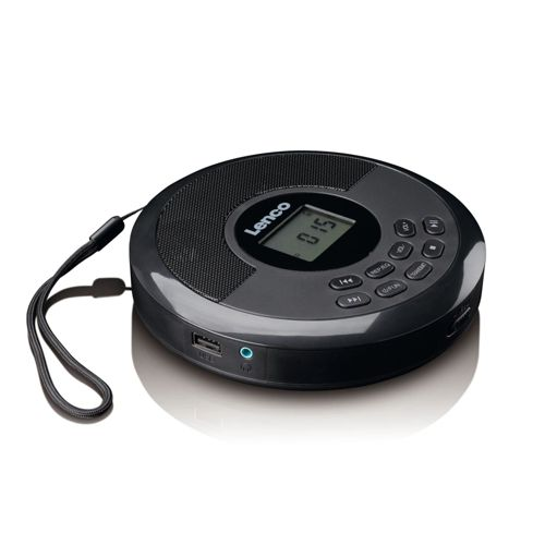 Un lecteur CD portable noir avec logo Lenco et écran LCD.
