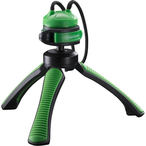 Un mini treppiede compatto Mantona verde e nero con gambe flessibili.