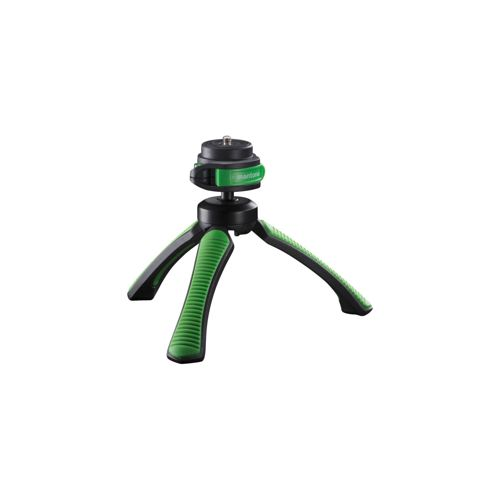 Un piccolo treppiede nero e verde con gambe flessibili.